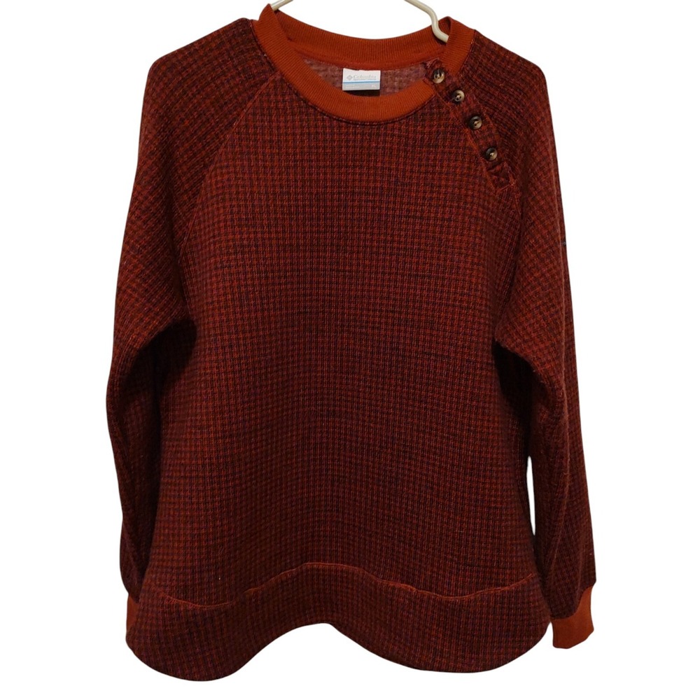 Columbia Chillin Sweater Marsala Red Black Houndstooth Burgundy Womens‎ XL SEE